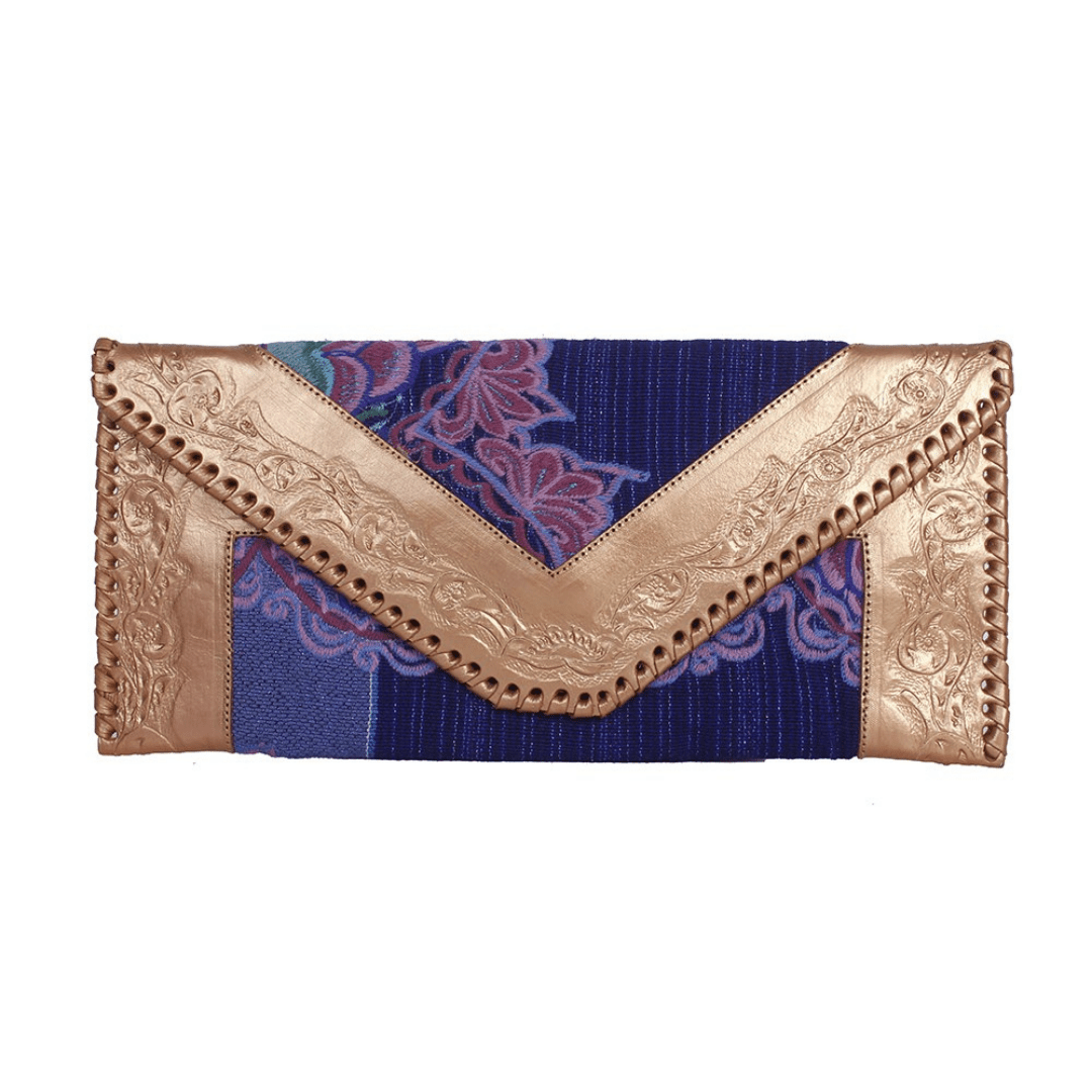 Leather Stamped Upcycled Zinacantan Clutch Bag - Mexico Bags La Vie Bien Leather Stamped Upcycled Zinacantan Clutch Bag - Mexico