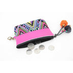 Leather Trim Embroidered Geometric Coin Purse - Thailand Bags La Vie Bien Leather Trim Embroidered Geometric Coin Purse - Thailand