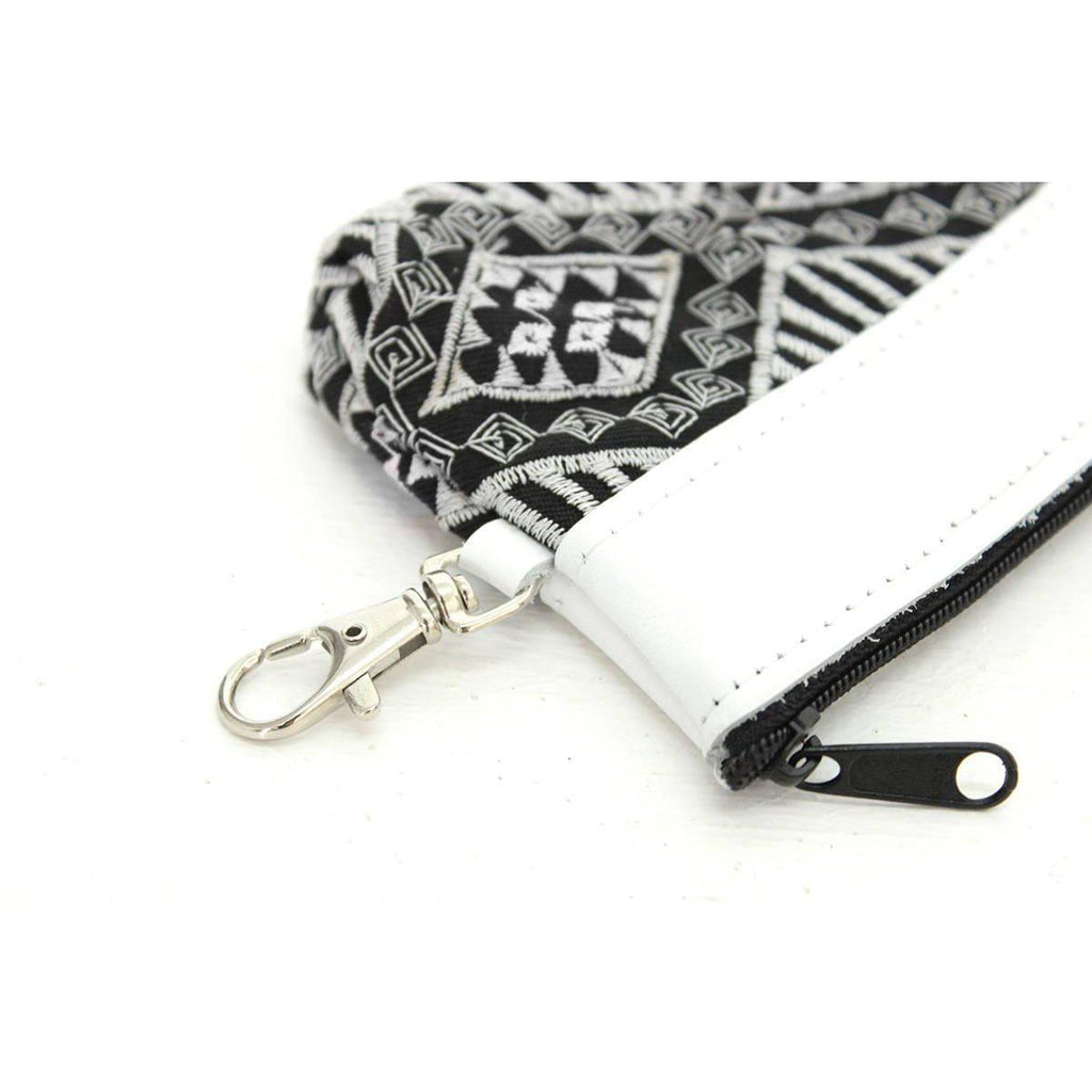 Leather Trim Embroidered Geometric Coin Purse - Thailand Bags La Vie Bien Leather Trim Embroidered Geometric Coin Purse - Thailand
