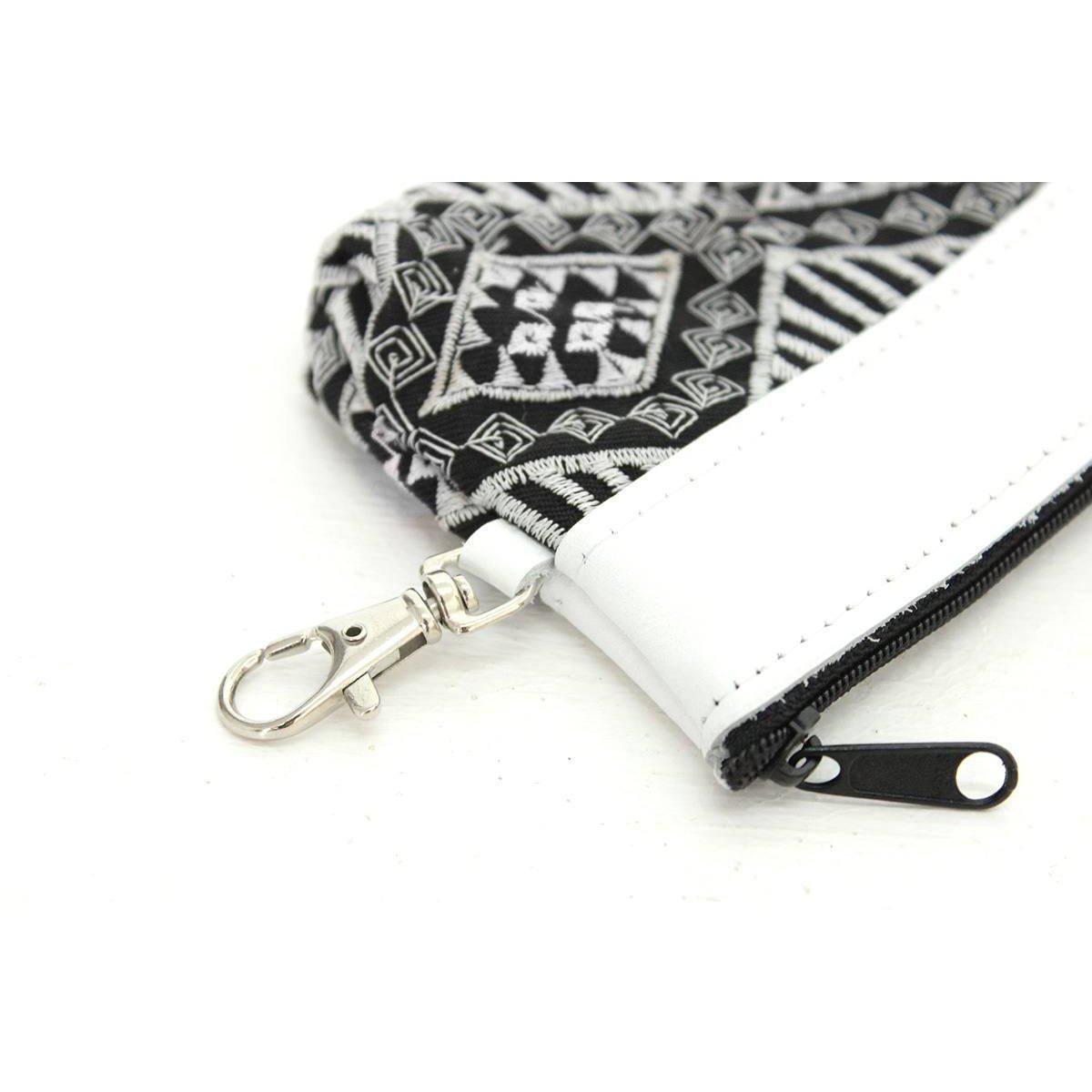 Leather Trim Embroidered Geometric Coin Purse - Thailand Bags La Vie Bien Leather Trim Embroidered Geometric Coin Purse - Thailand