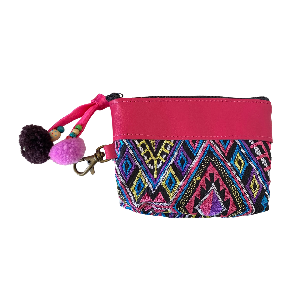 Leather Trim Embroidered Geometric Coin Purse - Thailand Bags La Vie Bien Leather Trim Embroidered Geometric Coin Purse - Thailand
