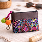 Leather Trim Embroidered Geometric Coin Purse - Thailand Bags La Vie Bien Leather Trim Embroidered Geometric Coin Purse - Thailand