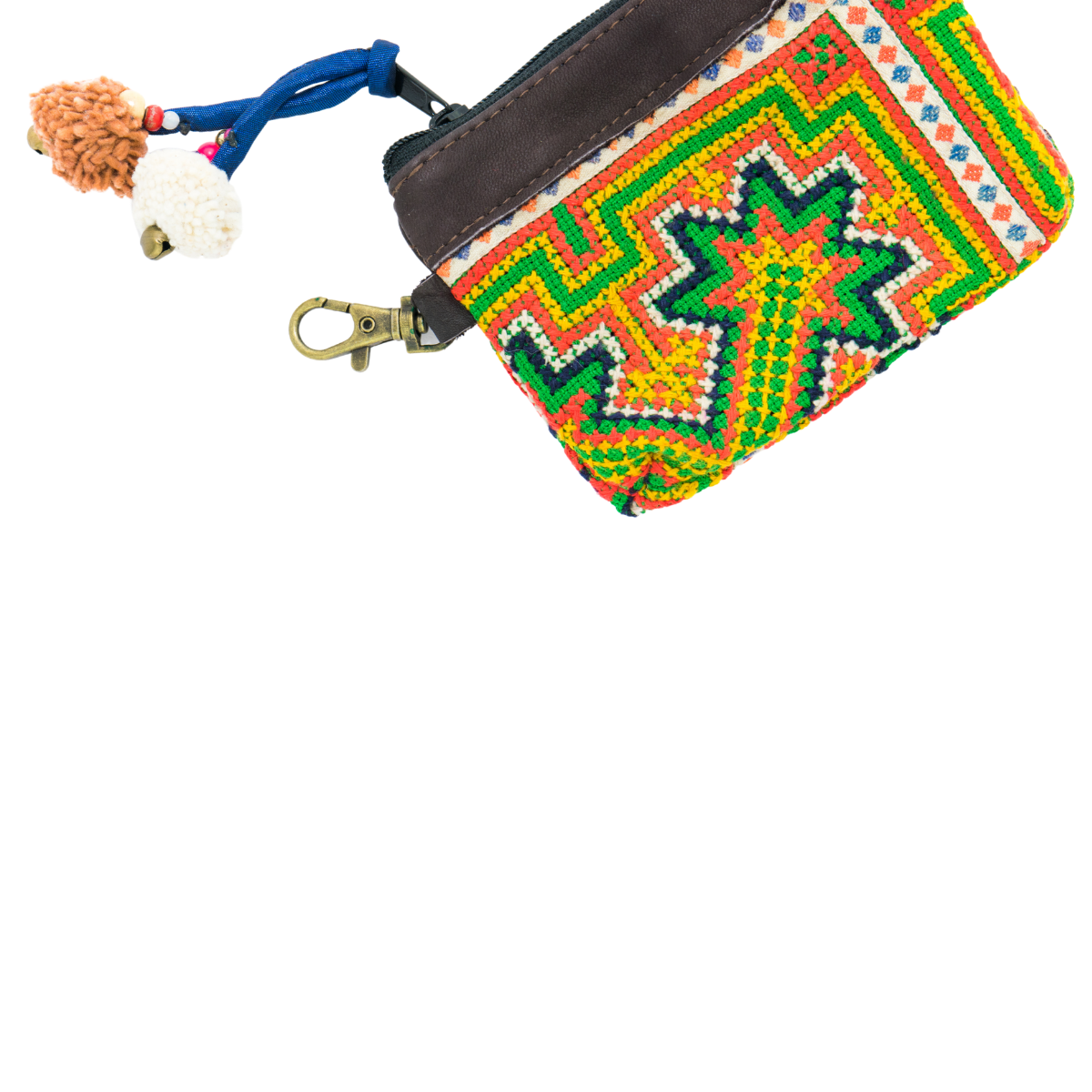 Leather Vintage Upcycled Hmong Textile Coin Purse - Thailand Coin Purses La Vie Bien Leather Vintage Upcycled Hmong Textile Coin Purse - Thailand