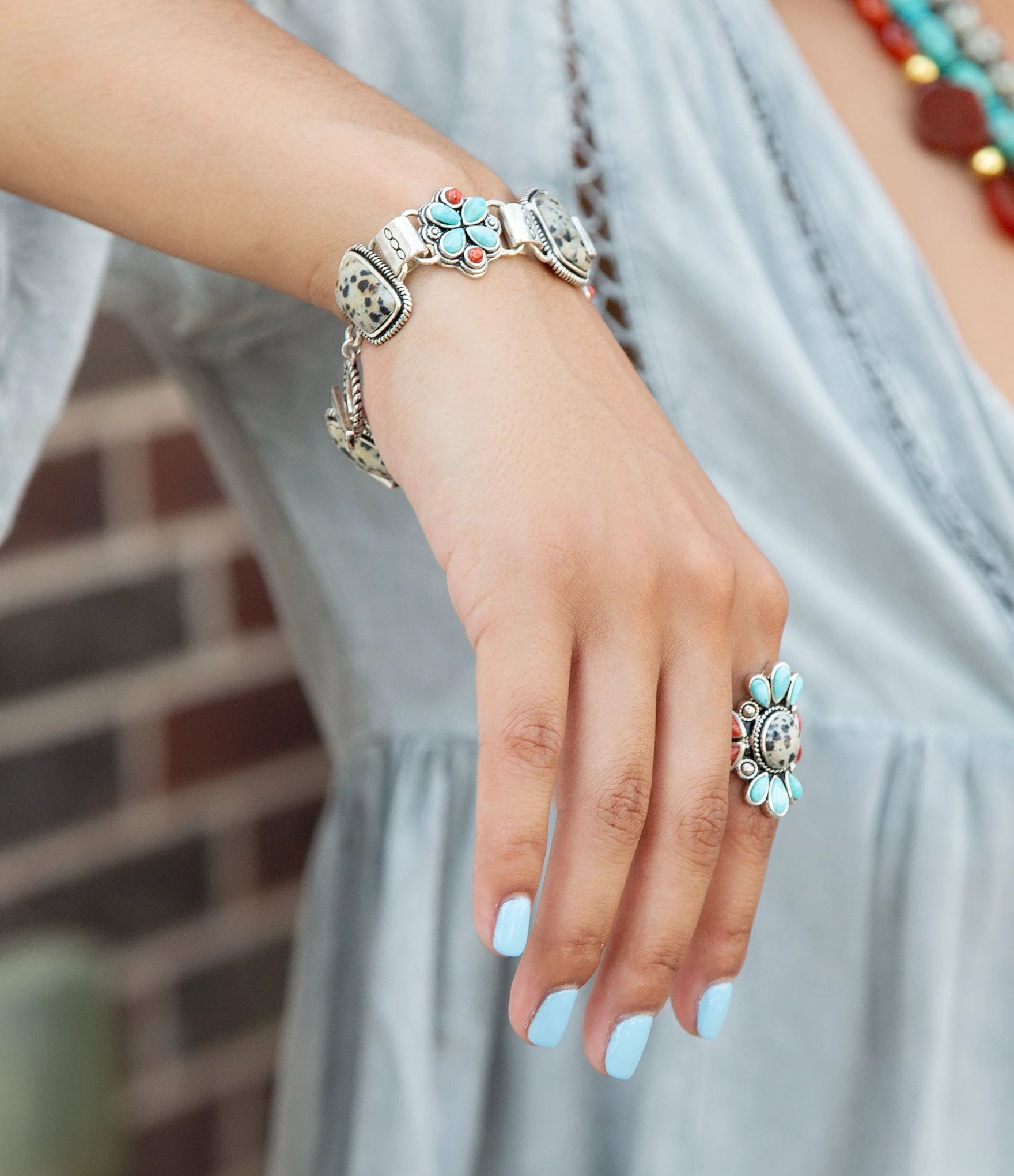 Legacy Blue Turquoise and Dalmatian Jasper Golden Bracelet by Barse Jewelry