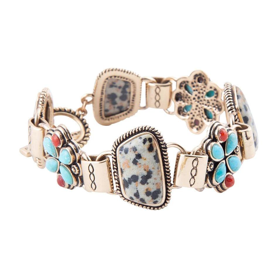 Legacy Blue Turquoise and Dalmatian Jasper Golden Bracelet by Barse Jewelry