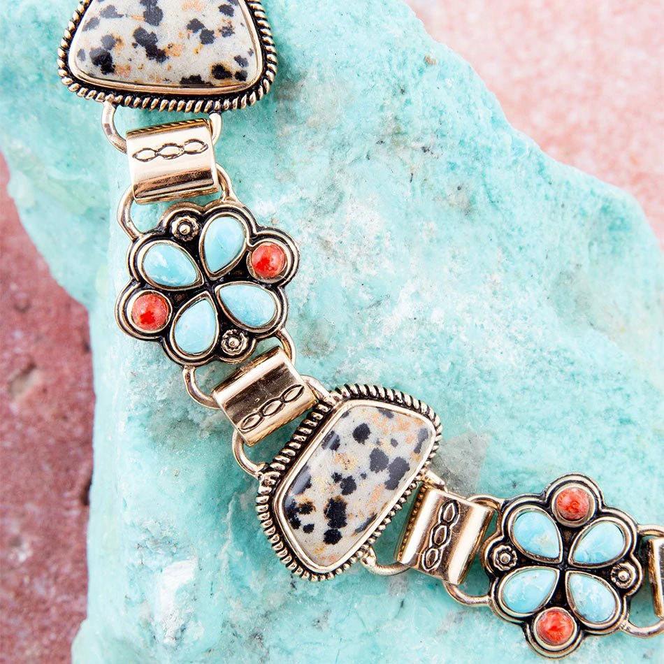 Legacy Blue Turquoise and Dalmatian Jasper Golden Bracelet by Barse Jewelry