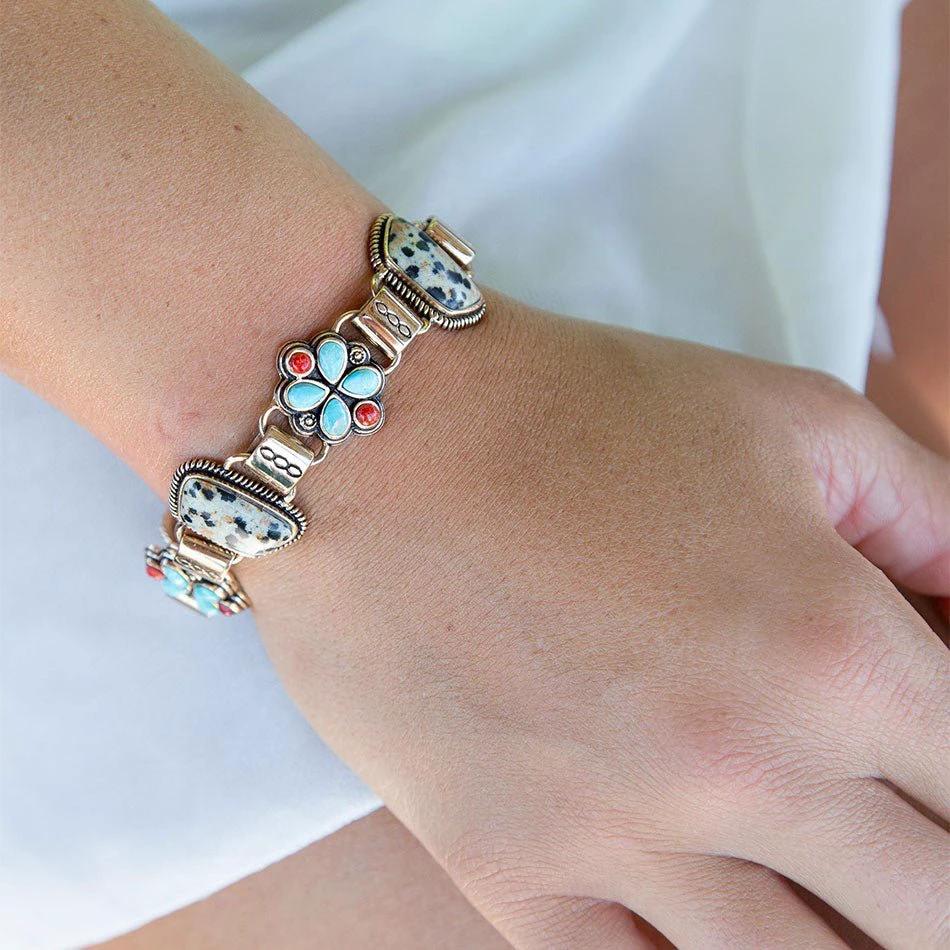 Legacy Blue Turquoise and Dalmatian Jasper Golden Bracelet by Barse Jewelry