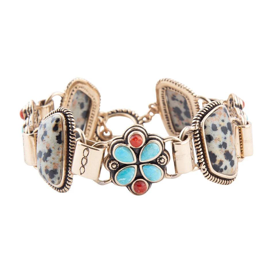 Legacy Blue Turquoise and Dalmatian Jasper Golden Bracelet by Barse Jewelry