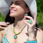Legacy Heart Lime Green and Blue Turquoise Golden Drop Earrings Earrings La Vie Bien Legacy Heart Lime Green and Blue Turquoise Golden Drop Earrings