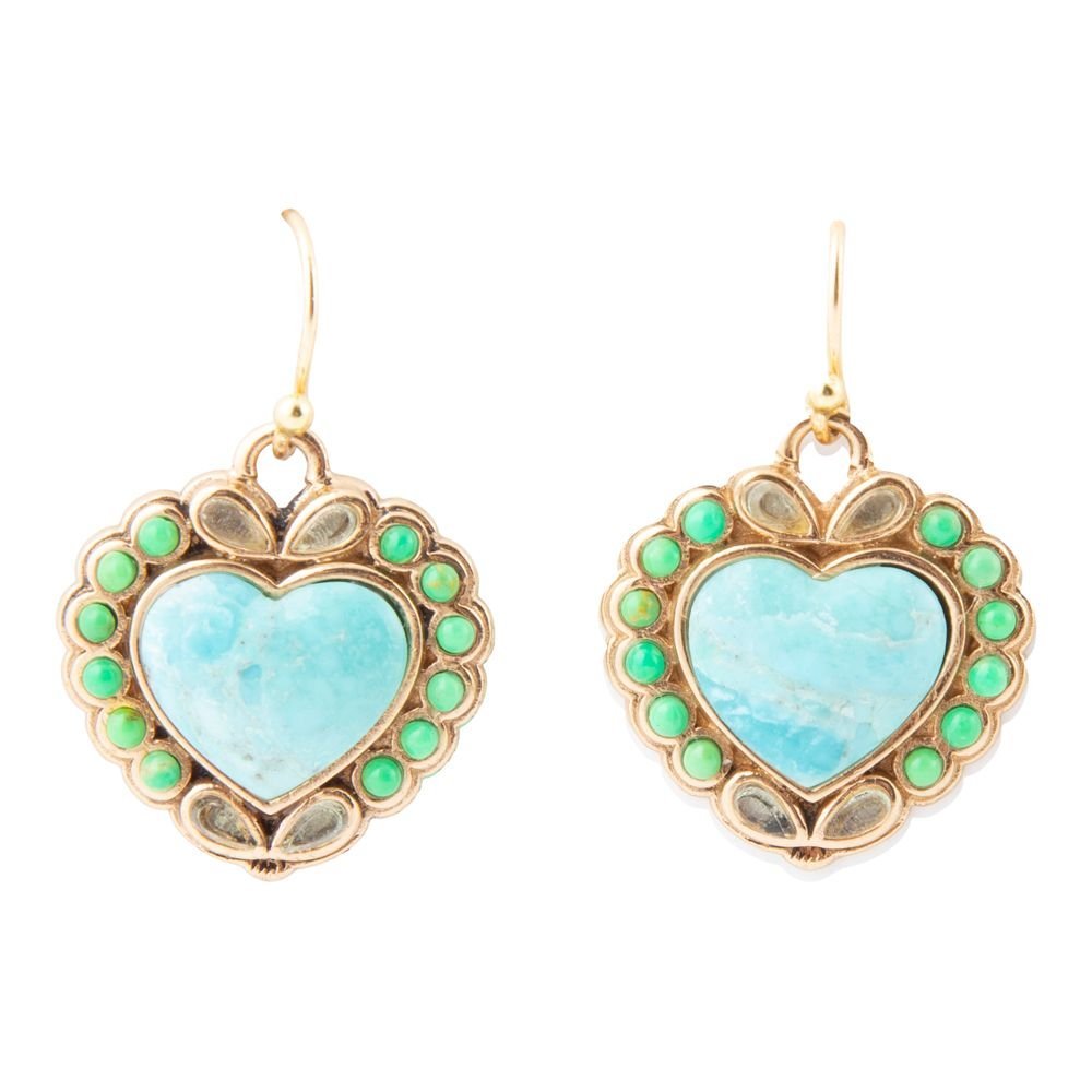 Legacy Heart Lime Green and Blue Turquoise Golden Drop Earrings Earrings La Vie Bien Legacy Heart Lime Green and Blue Turquoise Golden Drop Earrings
