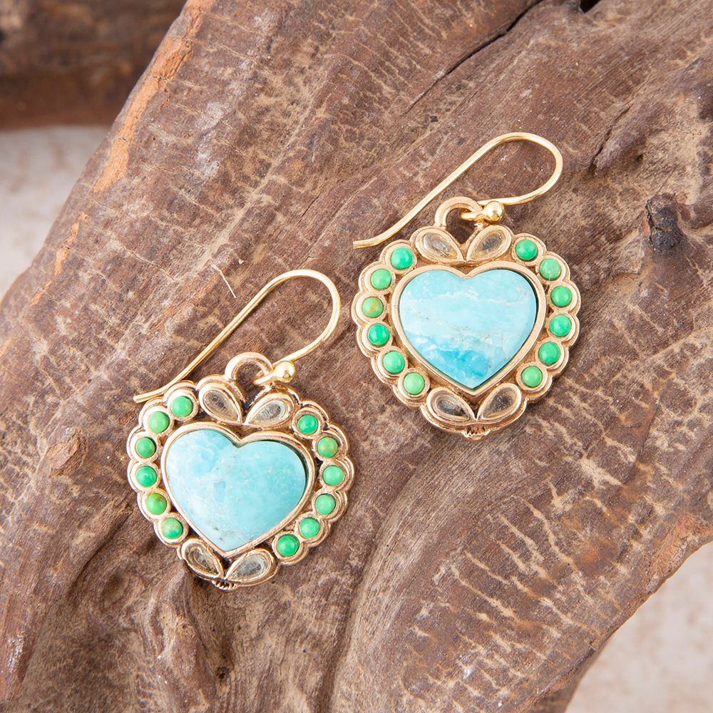 Legacy Heart Lime Green and Blue Turquoise Golden Drop Earrings Earrings La Vie Bien Legacy Heart Lime Green and Blue Turquoise Golden Drop Earrings