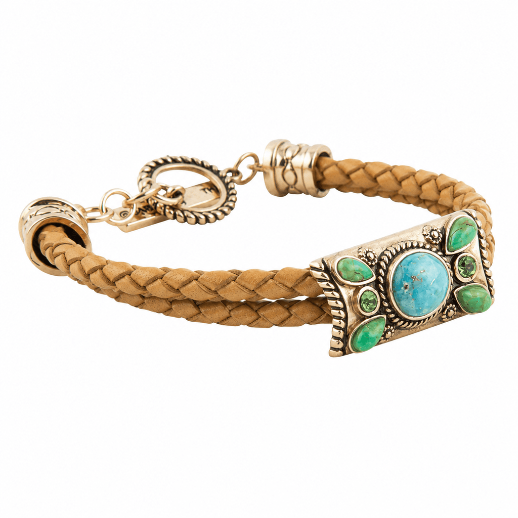 Legacy Lime Green and Blue Turquoise Braided Leather Bracelet Bracelets La Vie Bien Legacy Lime Green and Blue Turquoise Braided Leather Bracelet