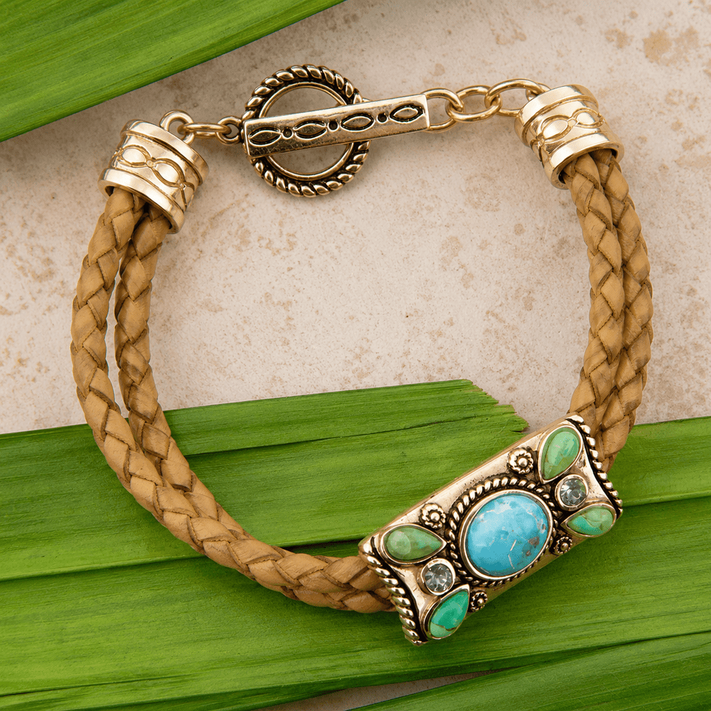 Legacy Lime Green and Blue Turquoise Braided Leather Bracelet Bracelets La Vie Bien Legacy Lime Green and Blue Turquoise Braided Leather Bracelet