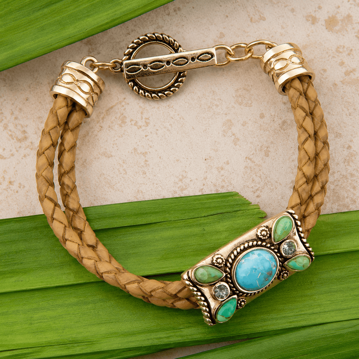 Legacy Lime Green and Blue Turquoise Braided Leather Bracelet Bracelets La Vie Bien Legacy Lime Green and Blue Turquoise Braided Leather Bracelet