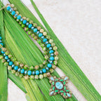 Legacy Lime Green and Blue Turquoise Golden Cross Pendant Statement Necklace Necklace La Vie Bien Legacy Lime Green and Blue Turquoise Golden Cross Pendant Statement Necklace