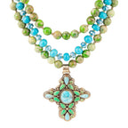 Legacy Lime Green and Blue Turquoise Golden Cross Pendant Statement Necklace Necklace La Vie Bien Legacy Lime Green and Blue Turquoise Golden Cross Pendant Statement Necklace