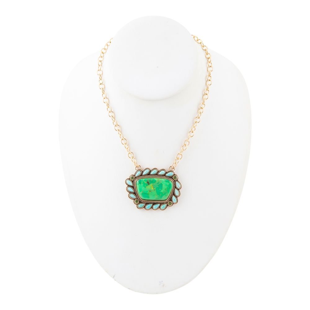 Legacy Lime Green and Blue Turquoise Golden Pendant Necklace Necklaces La Vie Bien Legacy Lime Green and Blue Turquoise Golden Pendant Necklace