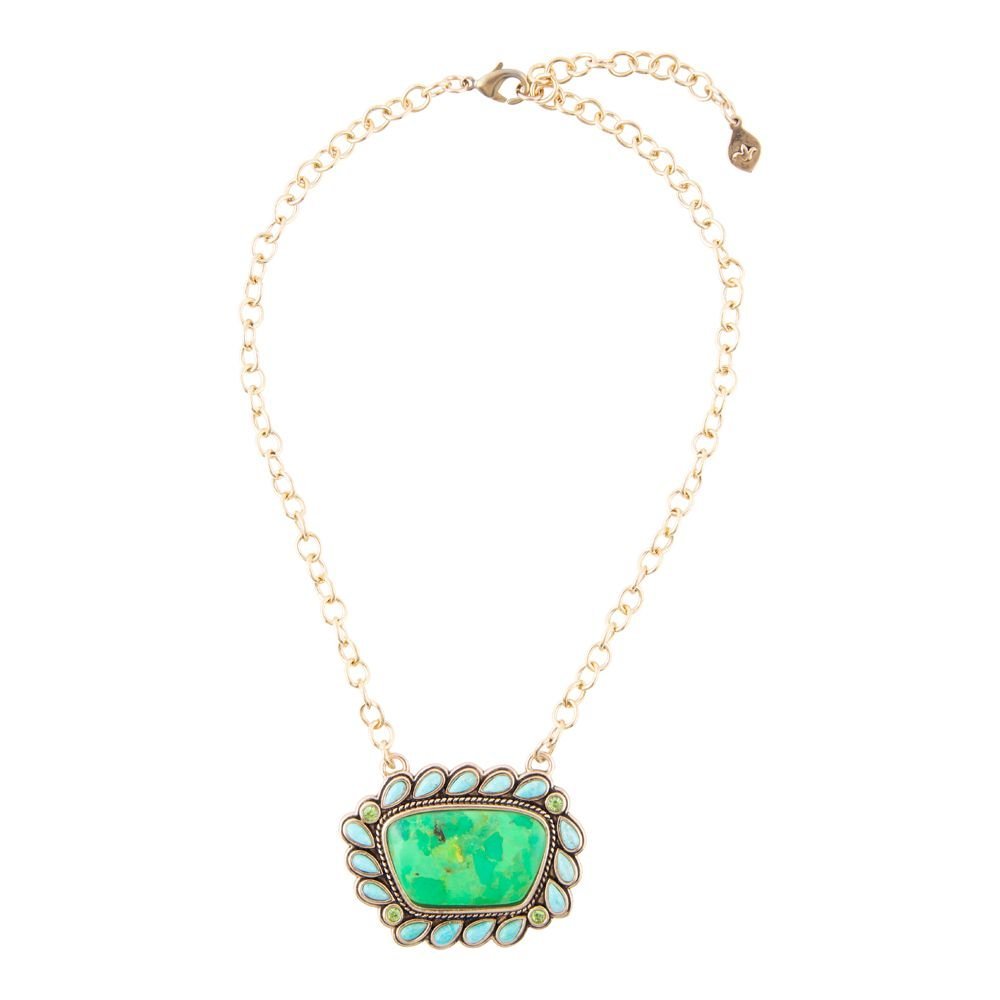 Legacy Lime Green and Blue Turquoise Golden Pendant Necklace Necklaces La Vie Bien Legacy Lime Green and Blue Turquoise Golden Pendant Necklace