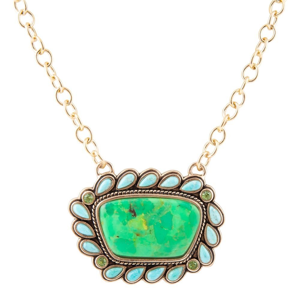 Legacy Lime Green and Blue Turquoise Golden Pendant Necklace Necklaces La Vie Bien Legacy Lime Green and Blue Turquoise Golden Pendant Necklace
