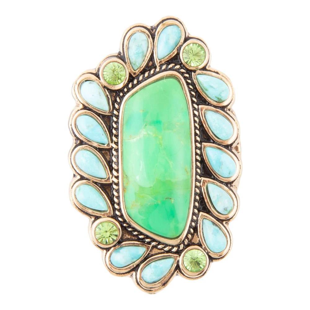 Legacy Lime Green and Blue Turquoise Golden Statement Ring by Barse Jewelry