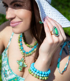 Legacy Lime Green and Blue Turquoise Golden Statement Ring by Barse Jewelry