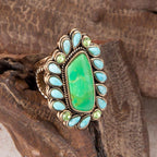 Legacy Lime Green and Blue Turquoise Golden Statement Ring by Barse Jewelry