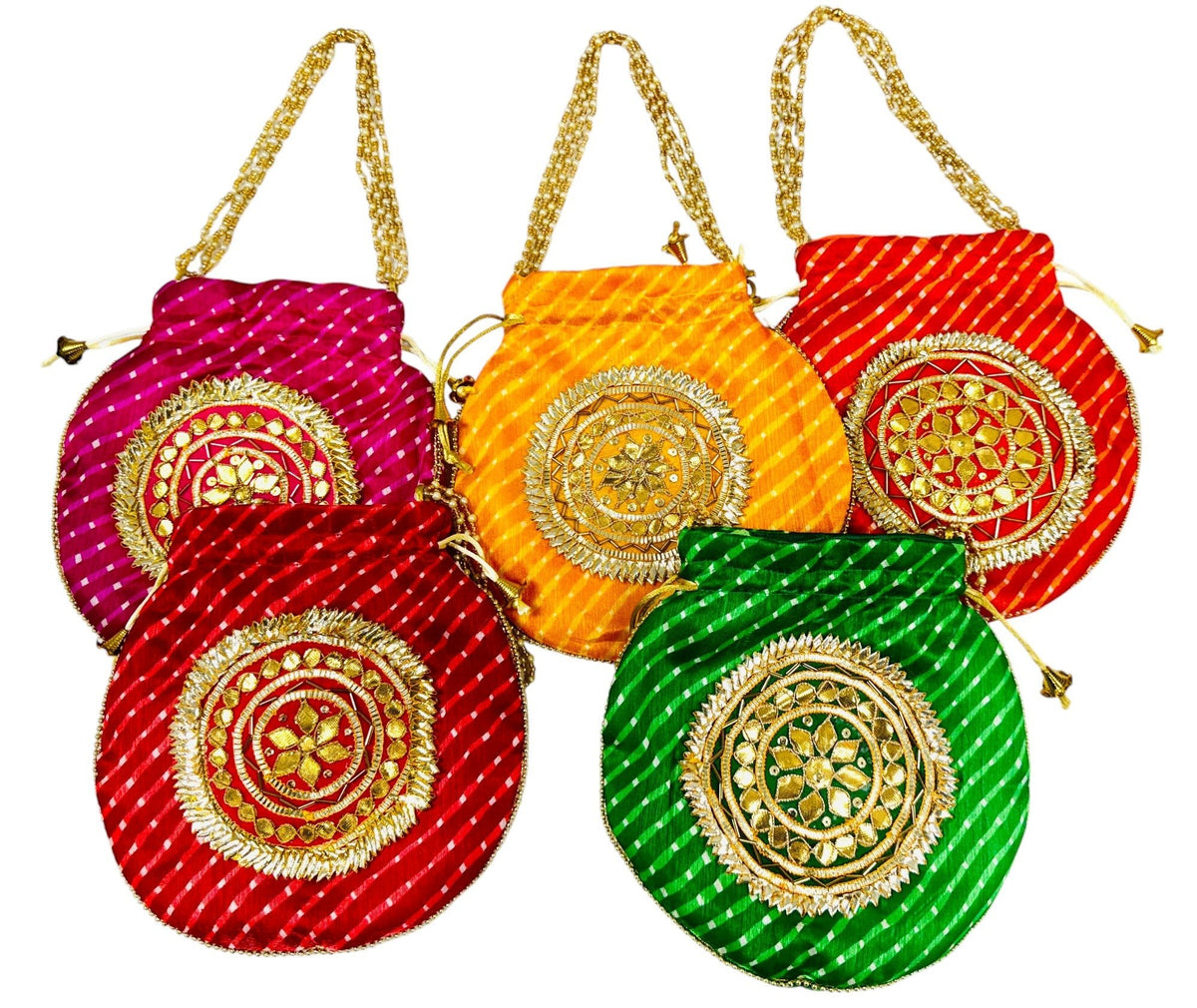 Lehariya with Gota Patti work Potli Bag, Set of 5 Traditional Gifts La Vie Bien Lehariya with Gota Patti work Potli Bag, Set of 5