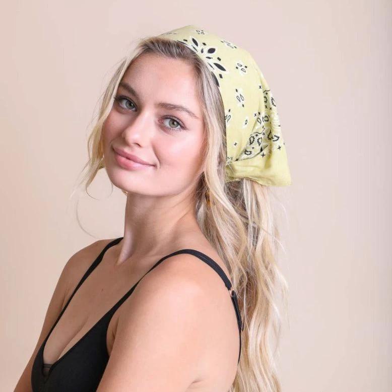 Lemon Muted Color Bandana | Boho Hair Scarf Headwrap by The Bullish Store