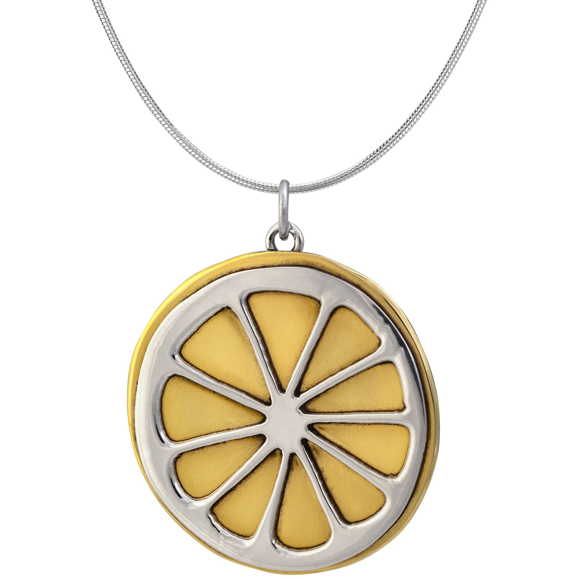 Lemon Slice Sterling & Brass Necklace Necklaces - Fine La Vie Bien Lemon Slice Sterling & Brass Necklace