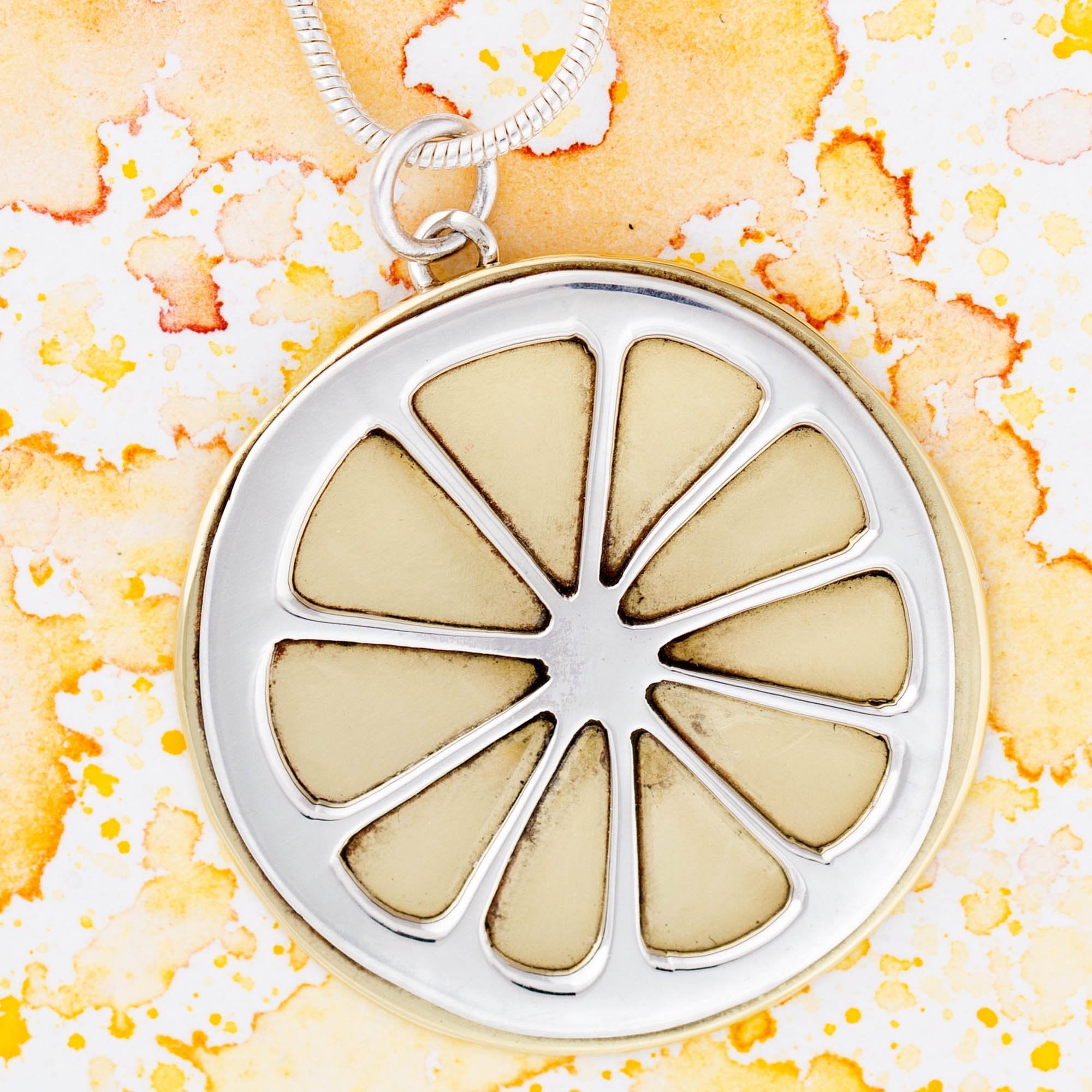 Lemon Slice Sterling & Brass Necklace Necklaces - Fine La Vie Bien Lemon Slice Sterling & Brass Necklace