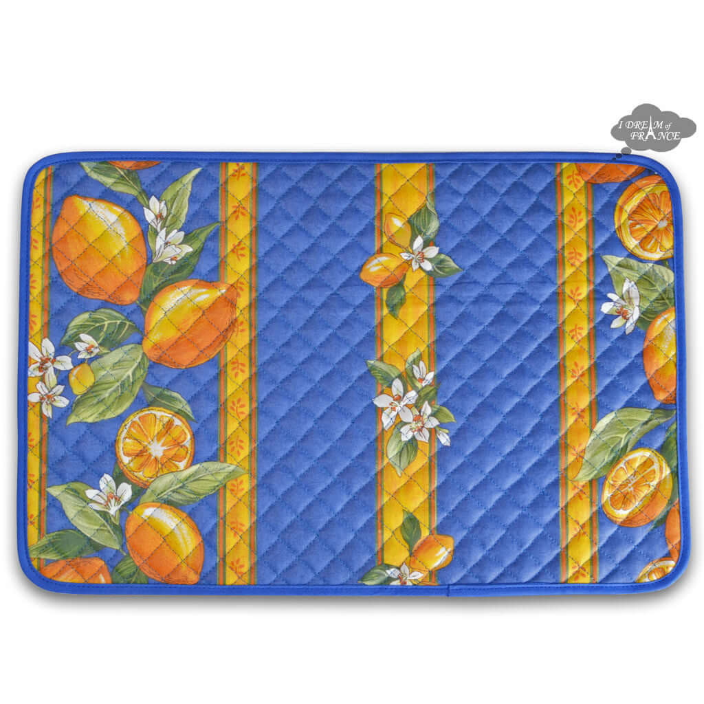 Lemons Blue Cotton Quilted Placemats by Tissus Toselli Placemat La Vie Bien Lemons Blue Cotton Quilted Placemats by Tissus Toselli