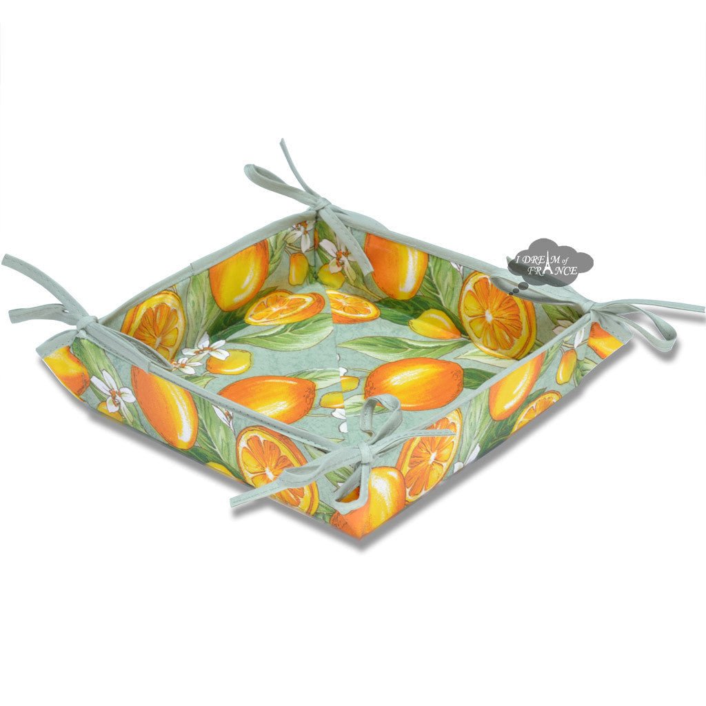 Lemons Green Acrylic Coated Cotton Bread Basket Bread basket La Vie Bien Lemons Green Acrylic Coated Cotton Bread Basket