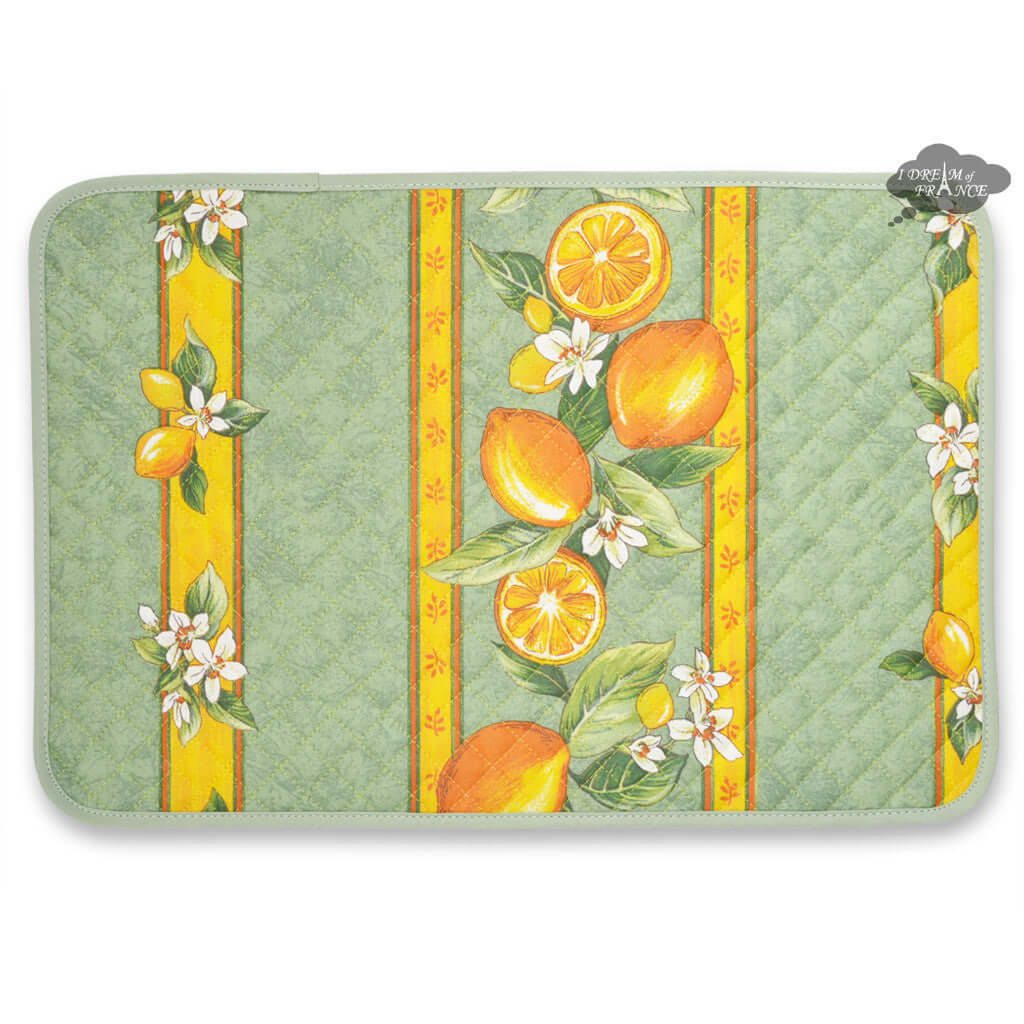 Lemons Green Cotton Quilted Placemats by Tissus Toselli Placemat La Vie Bien Lemons Green Cotton Quilted Placemats by Tissus Toselli