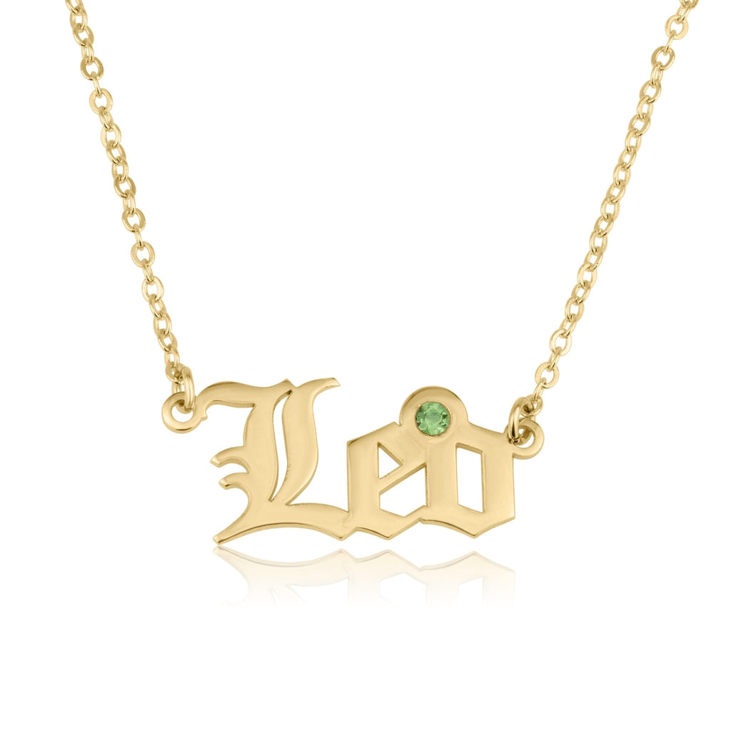 Leo Script Necklace With Swarovski Birthstone La Vie Bien Leo Script Necklace With Swarovski Birthstone