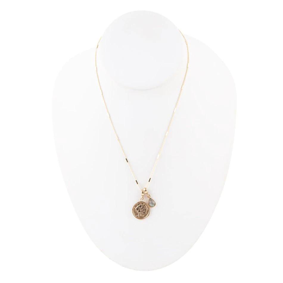Leo - Zodiac Gray Labradorite Golden Charm Necklace by Barse Jewelry
