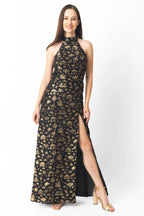 Leontine Black and Gold Long Dress with Slit by Raas