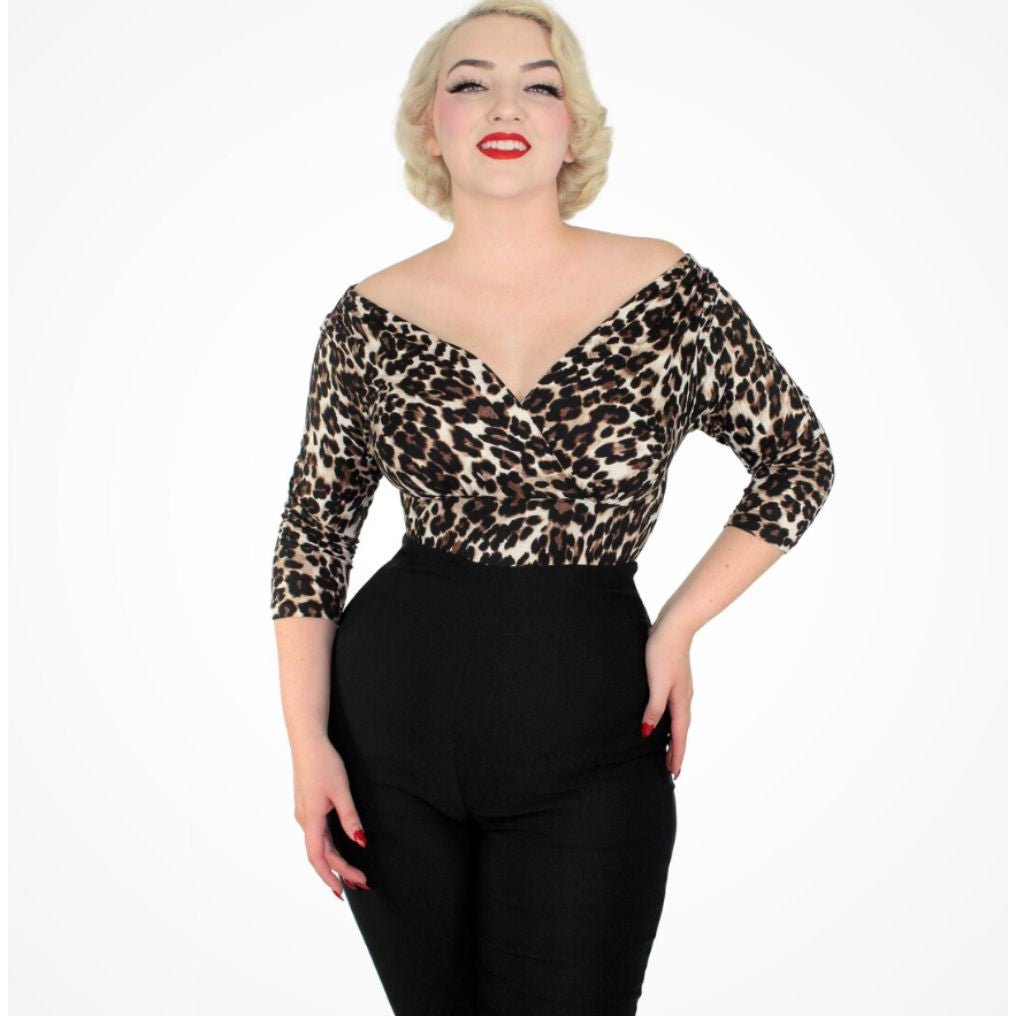 Leopard Three Quarter Sleeve Overlap Top [Available in Sizes SM - XL]