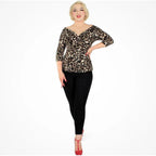 Leopard Three Quarter Sleeve Overlap Top [Available in Sizes SM-XL] by The Bullish Store