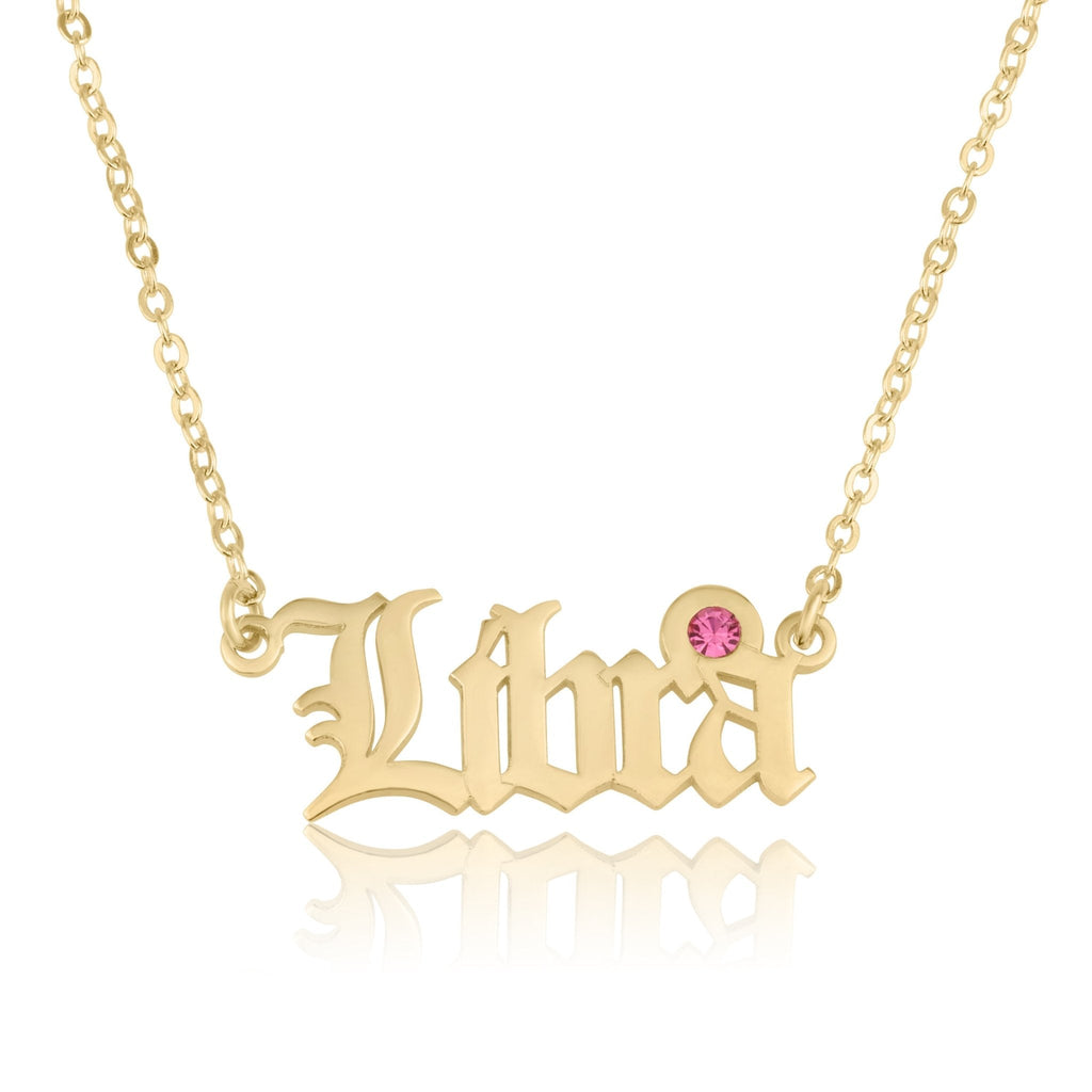 Libra Script Necklace With Swarovski Birthstone La Vie Bien Libra Script Necklace With Swarovski Birthstone