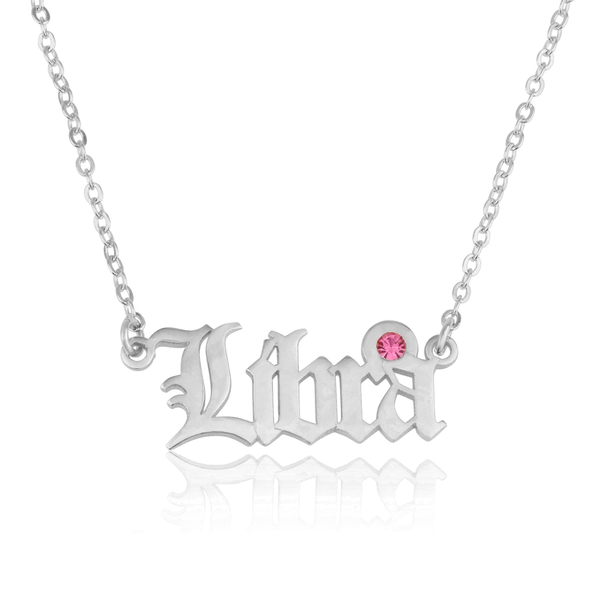 Libra Script Necklace With Swarovski Birthstone La Vie Bien Libra Script Necklace With Swarovski Birthstone