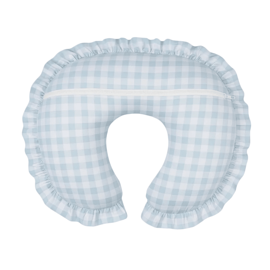 Light Blue Checkered Ruffle Nursing Pillow Cover La Vie Bien Light Blue Checkered Ruffle Nursing Pillow Cover