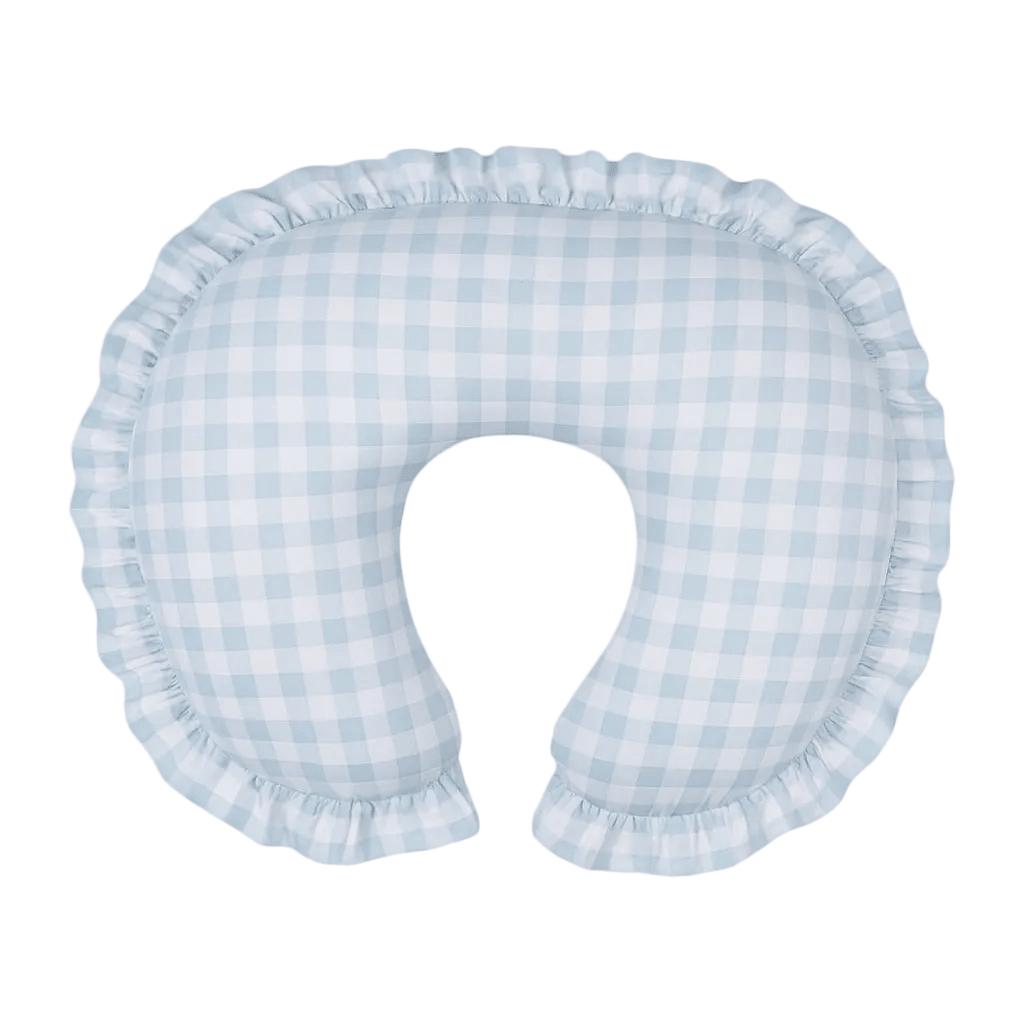 Light Blue Checkered Ruffle Nursing Pillow Cover La Vie Bien Light Blue Checkered Ruffle Nursing Pillow Cover