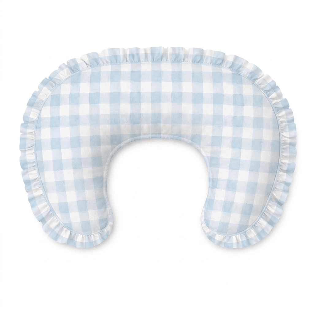 Light Blue Checkered Ruffle Nursing Pillow Cover La Vie Bien Light Blue Checkered Ruffle Nursing Pillow Cover