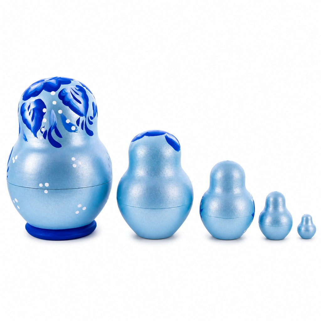Light Blue Color with Blue Flowers Wooden Nesting Dolls Nesting Dolls > Flowers La Vie Bien Light Blue Color with Blue Flowers Wooden Nesting Dolls