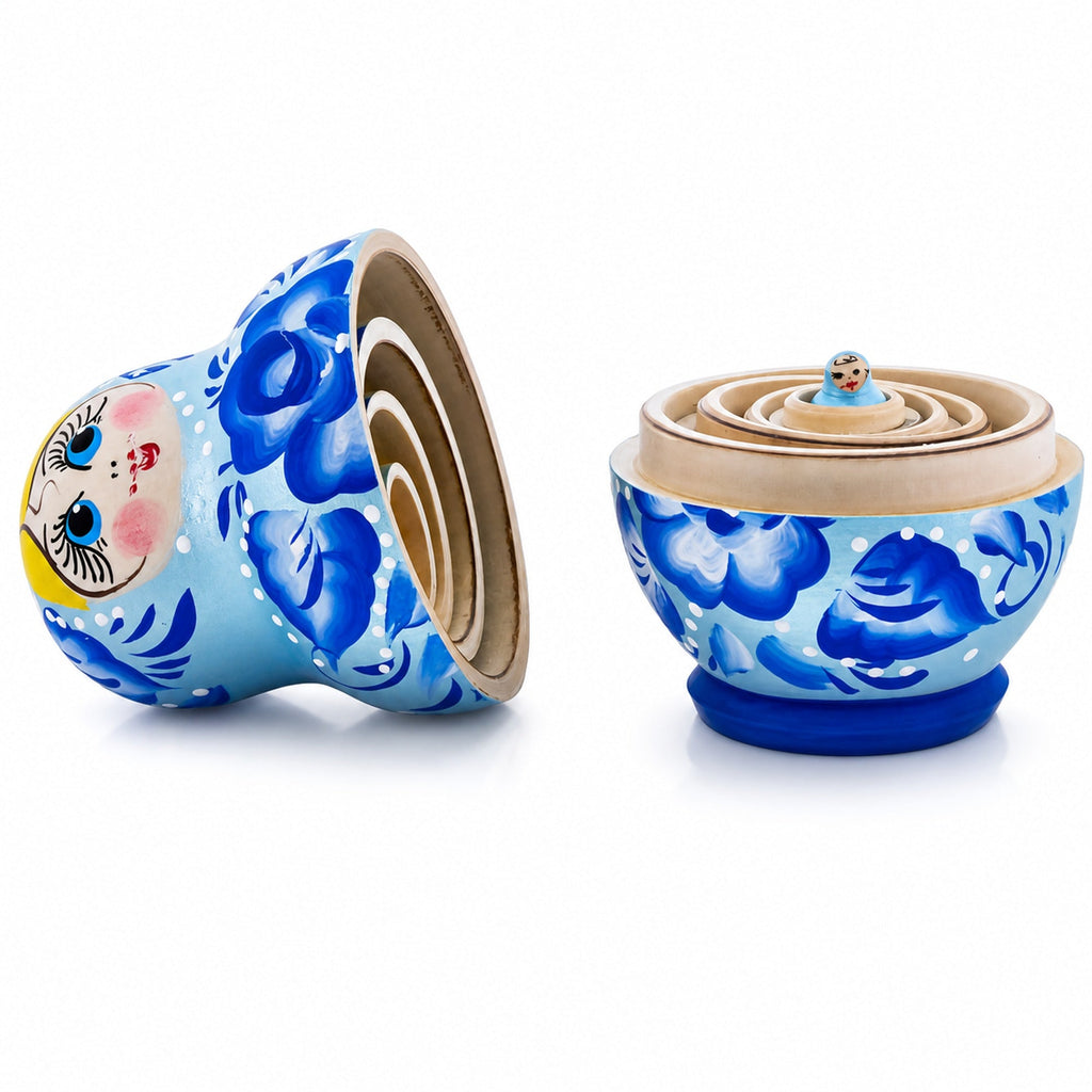 Light Blue Color with Blue Flowers Wooden Nesting Dolls Nesting Dolls > Flowers La Vie Bien Light Blue Color with Blue Flowers Wooden Nesting Dolls
