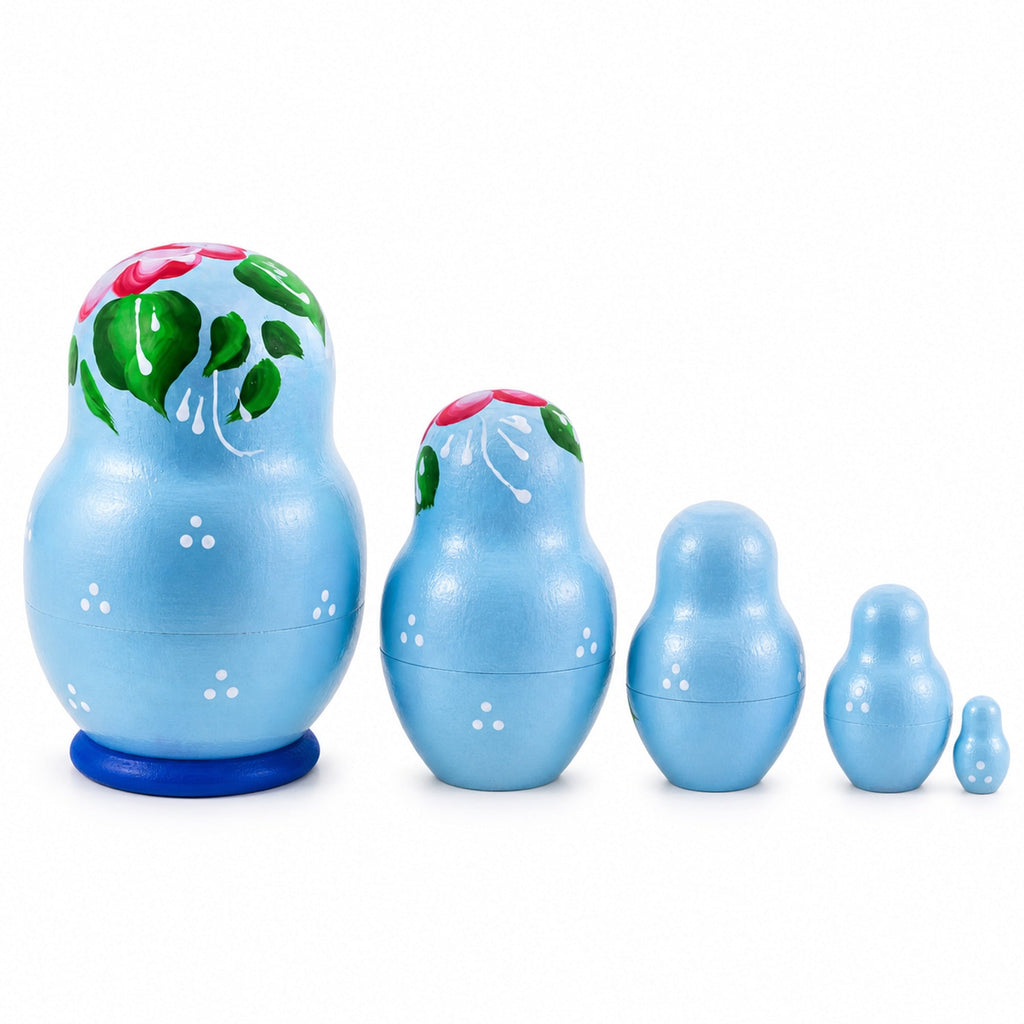 Light Blue Color with Red Flower Wooden Nesting Dolls Nesting Dolls > Flowers La Vie Bien Light Blue Color with Red Flower Wooden Nesting Dolls