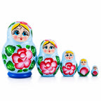 Light Blue Color with Red Flower Wooden Nesting Dolls Nesting Dolls > Flowers La Vie Bien Light Blue Color with Red Flower Wooden Nesting Dolls
