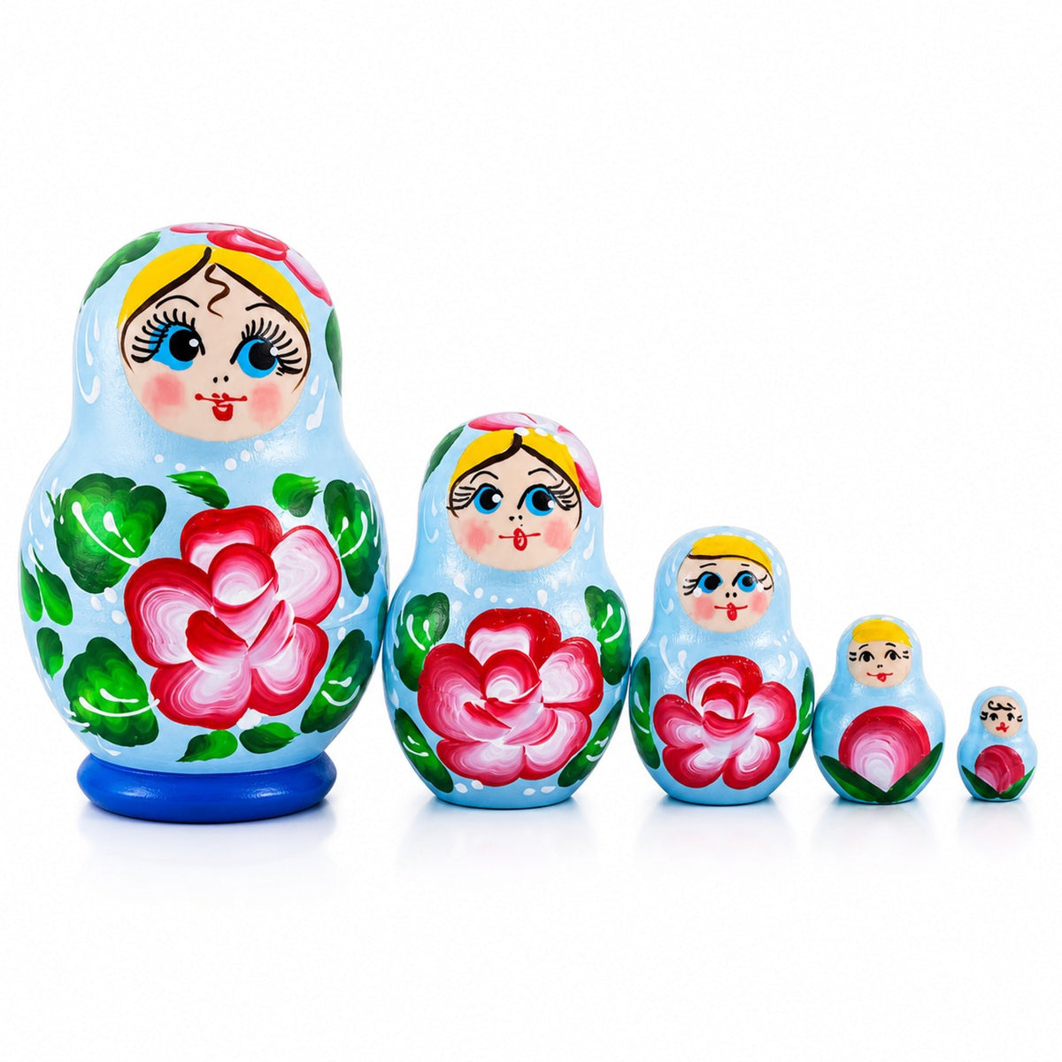 Light Blue Color with Red Flower Wooden Nesting Dolls Nesting Dolls > Flowers La Vie Bien Light Blue Color with Red Flower Wooden Nesting Dolls