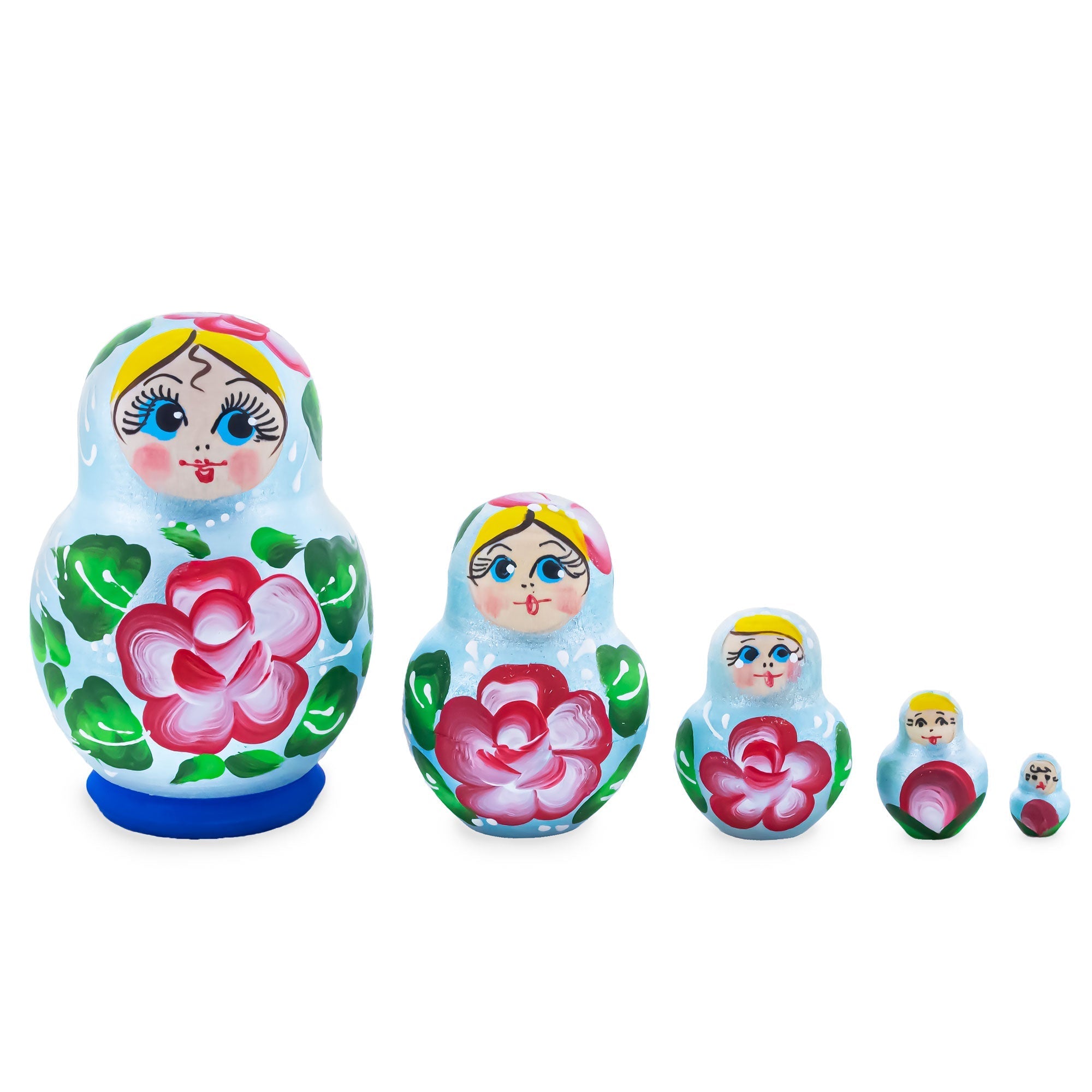 Light Blue Color with Red Flower Wooden Nesting Dolls Nesting Dolls > Flowers La Vie Bien Light Blue Color with Red Flower Wooden Nesting Dolls
