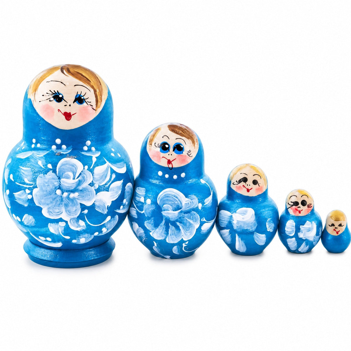 Light Blue Color with White Flower Wooden Nesting Dolls Nesting Dolls > Flowers La Vie Bien Light Blue Color with White Flower Wooden Nesting Dolls